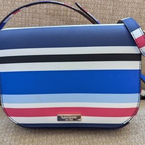 Kate Spade Carsen Laurel Way blue/red striped  leather crossbody bag nev
